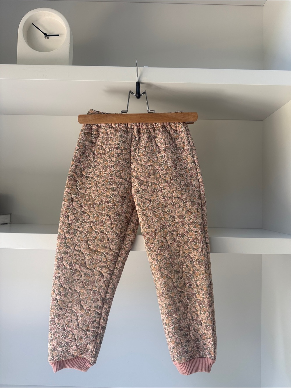 Wheat Kids Thermo Pants Quilted Floral Kids Jogger in Dusty Pink